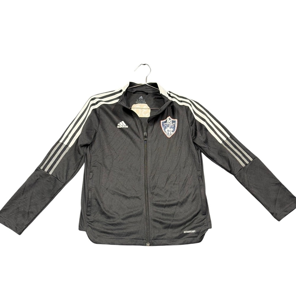 Adidas Track Jacket Youth 11-12Y Black DC Soccer Club Aeroready Zip Up Coat